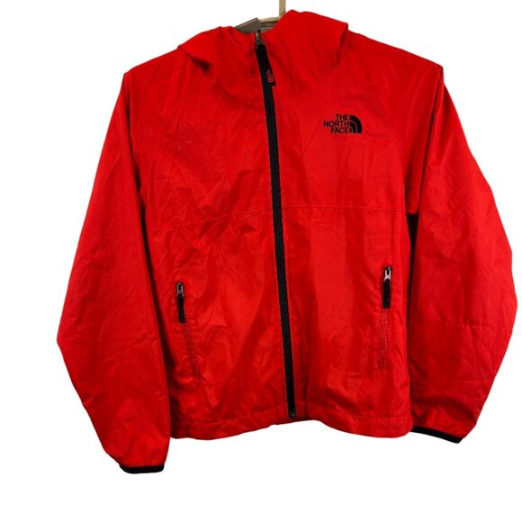 The North Face Boys 7 / 8 Red Full Zip Hooded Windbreaker Rain Jacket - Picture 1 of 8